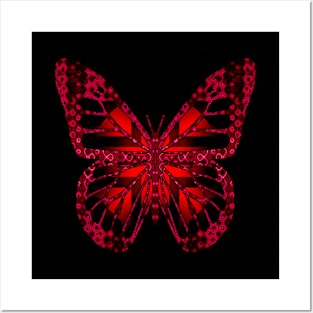 Fantasy Butterfly with Iridescent Red Geometric Wings Posters and Art